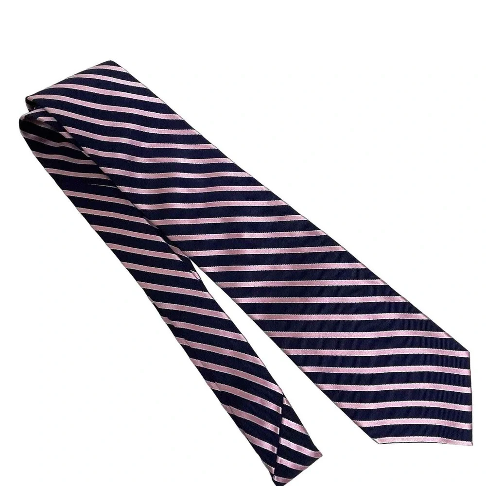 Brooks Brothers Necktie Mens Navy Blue Pink Preppy Repp‎ Striped Silk Classic